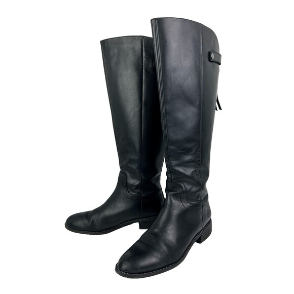 Franco Sarto Brindley Knee High Black Leather Riding Boots w/ Chain Detail 11 - Picture 2 of 15